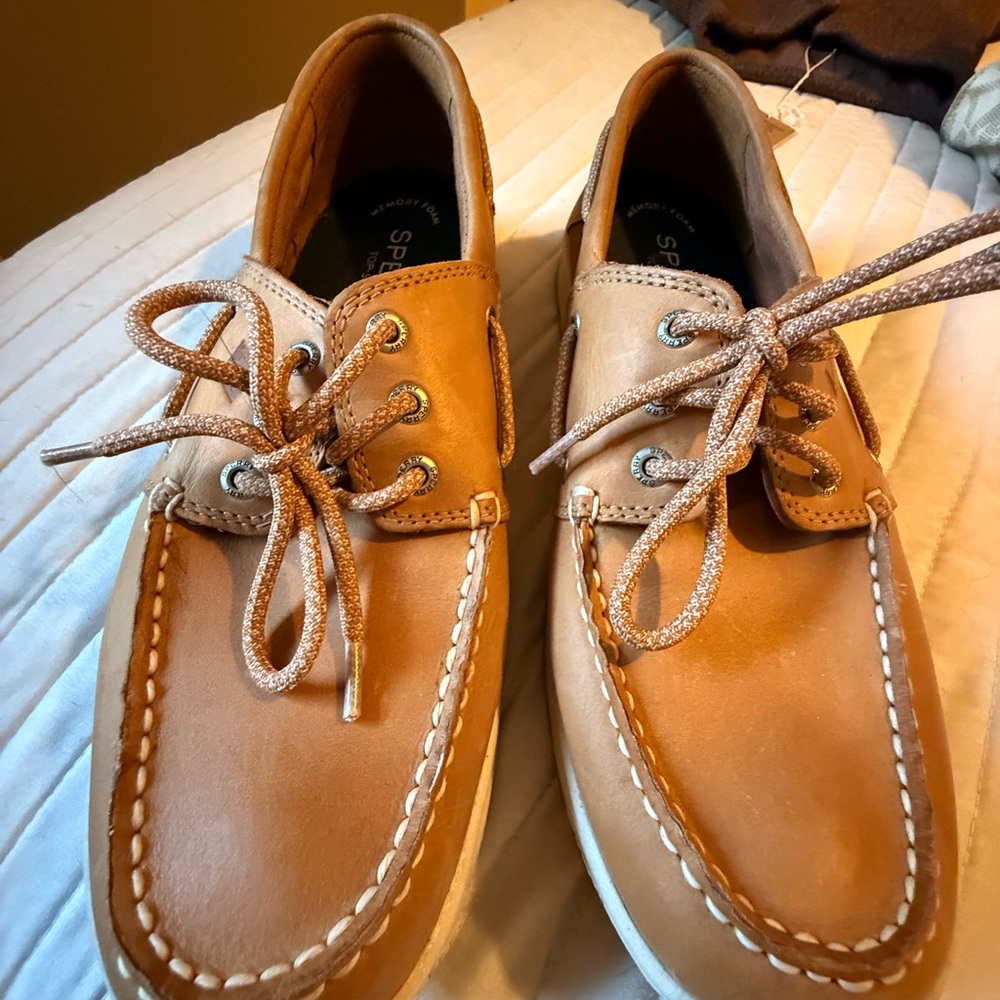 Sperry Light Brown Leather Slip-Ons